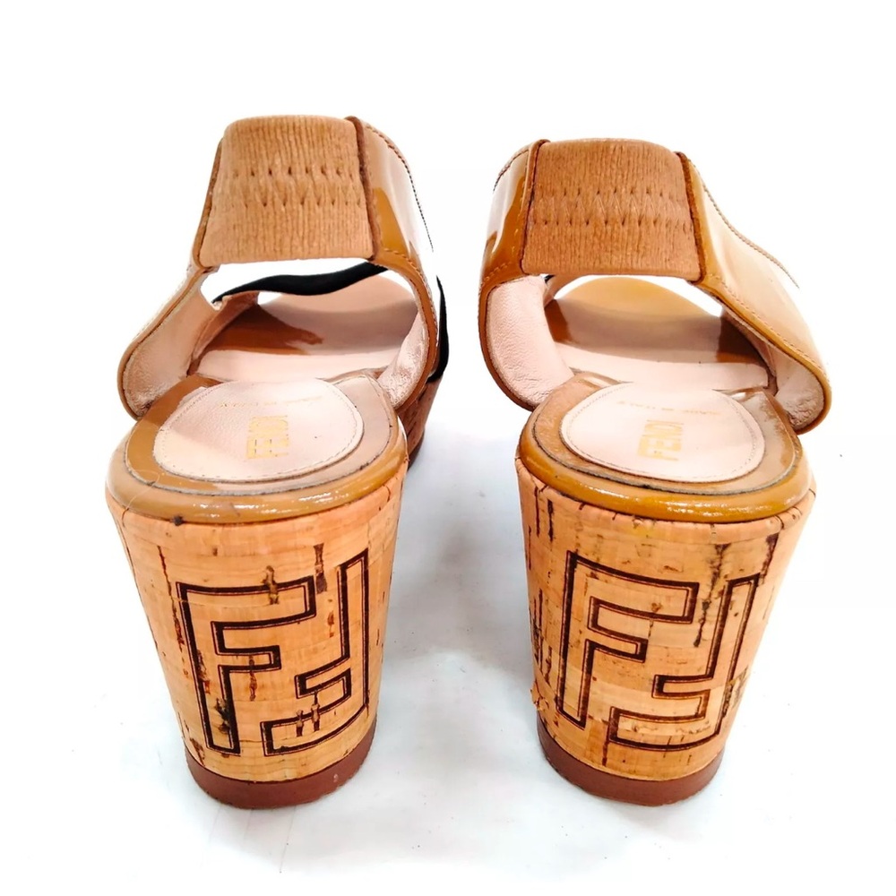 Fendi Tan and Black Wedge Shoes with Slingback Design - Picture 3 of 7